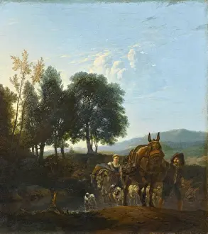 Print of a Mule Driver in a Landscape with Cattle