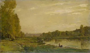 Landscape Oise River landscape figures waters edge Landscape Oise River landscape figures waters edge