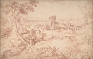 Landscape Old Woman Holding Spindle Domenico Campagnola Landscape Old Woman Holding Spindle Domenico Campagnola
