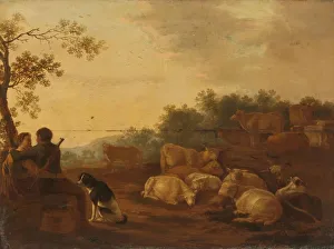 Landscape sheperd sheperdess cattle shepherd couple Landscape sheperd sheperdess cattle shepherd couple