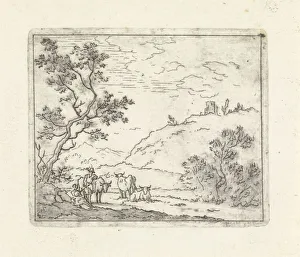 Landscape shepherd cows Hilly landscape leaning Landscape shepherd cows Hilly landscape leaning