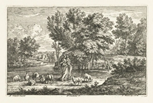 Landscape with two shepherdesses, Adriaen Frans Boudewyns, Adam Frans van der Meulen Landscape with two shepherdesses, Adriaen Frans Boudewyns, Adam Frans van der Meulen