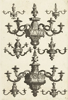 Two large and six small chandeliers, Daniel Marot (I), Anonymous, Anonymous, after Two large and six small chandeliers, Daniel Marot (I), Anonymous, Anonymous, after