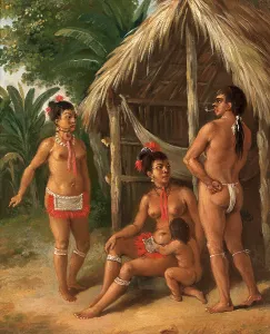 A Leeward Islands Carib family outside a Hut, Agostino Brunias, 1728-1796, Italian A Leeward Islands Carib family outside a Hut, Agostino Brunias, 1728-1796, Italian