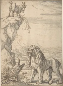 Lyon Kid Ogilby Aesopics ca 1668 Pen brown ink Lyon Kid Ogilby Aesopics ca 1668 Pen brown ink