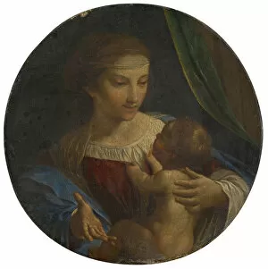 Madonna Child oil canvas diameter 36 cm specified