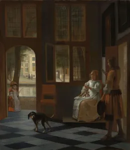Man Handing Letter Woman Entrance Hall House Man Handing Letter Woman Entrance Hall House