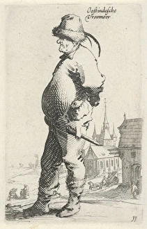 Man in profile, in the background a church and a building with gallery, Salomon Savery Man in profile, in the background a church and a building with gallery, Salomon Savery