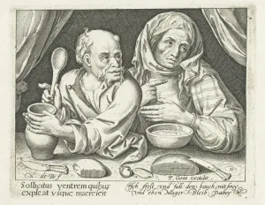 Man and woman eating porridge, Nicolaes de Bruyn, Pieter Goos, 1581 - 1656 Man and woman eating porridge, Nicolaes de Bruyn, Pieter Goos, 1581 - 1656