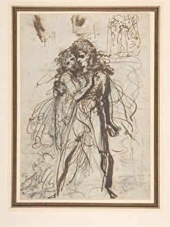 Man Woman Embracing Pen brown ink wash black chalk Man Woman Embracing Pen brown ink wash black chalk