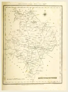 Map Huntingdonshire, 19th century engraving, UK Map Huntingdonshire, 19th century engraving, UK