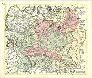 Prints of Map, Magni ducatus Lithuaniae divisa tam in palatinatus quam in subiacentes castellanias authore per R. and J. Ottens Amst, Reinier Ottens (1698-1750), Josua Ottens (1704-1765), Copperplate print Lithuania Prints: Map Print of Lithuania Divided into Palatinates and Castellanias