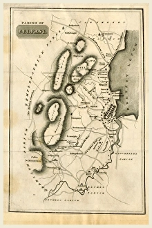 Map of the Town of Belfast, 19th century engraving, Northern Ireland Map of the Town of Belfast, 19th century engraving, Northern Ireland