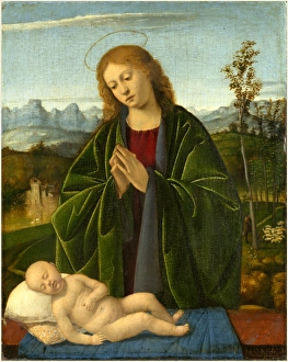 Marco Basaiti, Italian (active 1496-1530), Madonna Adoring the Child, c Marco Basaiti, Italian (active 1496-1530), Madonna Adoring the Child, c