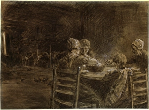 Max Liebermann (German, 1847 - 1935), East Frisian Peasants Eating Supper, 1893, charcoal Max Liebermann (German, 1847 - 1935), East Frisian Peasants Eating Supper, 1893, charcoal