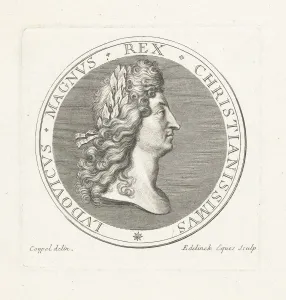 Medal bust Louis XIV Front medal profile laurel wreath Medal bust Louis XIV Front medal profile laurel wreath