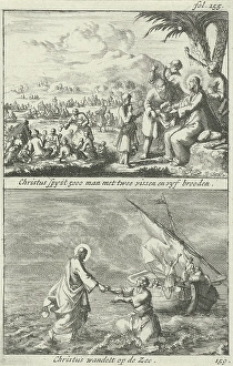 Miraculous multiplication of loaves and fishes by Christ and Christ on the water Miraculous multiplication of loaves and fishes by Christ and Christ on the water