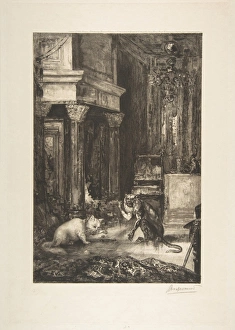 Monkey Cat Fables La Fontaine 1886 Etching fifth Monkey Cat Fables La Fontaine 1886 Etching fifth