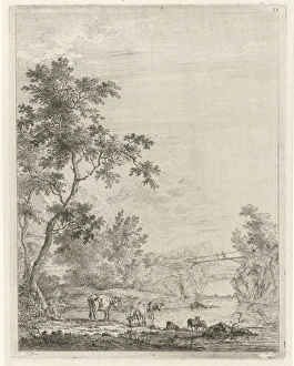 Mountainous landscape with shepherd and cattle by river, Johannes Janson, 1761-1784 Mountainous landscape with shepherd and cattle by river, Johannes Janson, 1761-1784