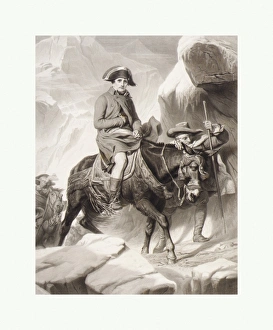 Napoleon Crossing Alps 1851 Engraving proof letters Napoleon Crossing Alps 1851 Engraving proof letters