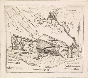 Napoleon crushed under an hexagonal block, print maker: Hermanus Fock, 1812 - 1813 Napoleon crushed under an hexagonal block, print maker: Hermanus Fock, 1812 - 1813