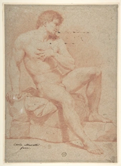 Nude Male Figure 1625-1713 Red chalk paper faded gray Nude Male Figure 1625-1713 Red chalk paper faded gray