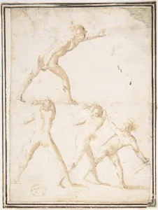 Four Nude Warriors 1624-63 Pen brown ink Framing lines Four Nude Warriors 1624-63 Pen brown ink Framing lines