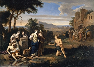 Odysseus Nausicaa Arcadian landscape oil panel Odysseus Nausicaa Arcadian landscape oil panel