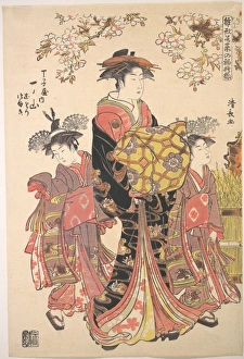 Oiran Accompanied Two Kamuro Edo period 1615-1868 Oiran Accompanied Two Kamuro Edo period 1615-1868