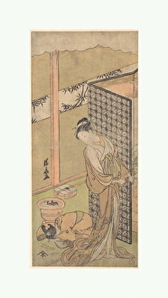 Oiran Night Attire pausing Hand Screen Surrounds Oiran Night Attire pausing Hand Screen Surrounds