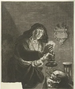Old woman by candlelight, Albert Haelwegh, print maker: Anonymous, Joachim von Sandrart Old woman by candlelight, Albert Haelwegh, print maker: Anonymous, Joachim von Sandrart
