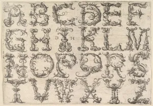 Ornamented Roman Majuscule Alphabet ca 1520 Etching