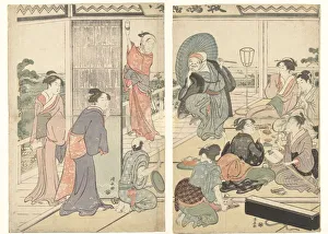 Party Komeikan tea house Group courtesans standing Party Komeikan tea house Group courtesans standing
