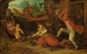 Peasants Joy Expulsion Print, oil on panel