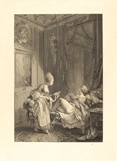 Pierre Maleuvre after Pierre-Antoine Baudouin, French (1740-1803), Le curieux, etching Pierre Maleuvre after Pierre-Antoine Baudouin, French (1740-1803), Le curieux, etching