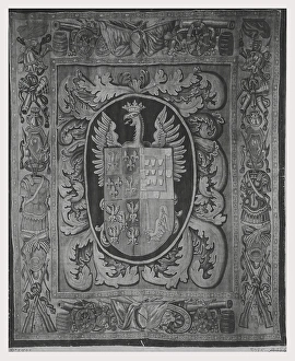 Portiere quartered coat arms supported crowned eagle Portiere quartered coat arms supported crowned eagle