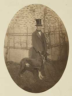 Portrait Gentleman keeping dog leash Achille Deveria Portrait Gentleman keeping dog leash Achille Deveria