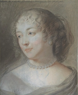 Portrait Mme Sevigne 17th century Black chalk Portrait Mme Sevigne 17th century Black chalk