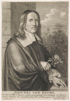 Portrait of the painter Jan van Kessel I, print maker: Alexander Voet II, Erasmus Portrait of the painter Jan van Kessel I, print maker: Alexander Voet II, Erasmus