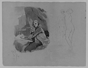 Portrait Seated Man Pen Paper Standing Female Nude Portrait Seated Man Pen Paper Standing Female Nude