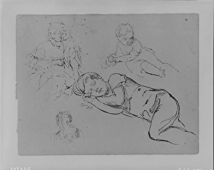 Portrait Tom Sleeping Woman Holding Two Children Portrait Tom Sleeping Woman Holding Two Children