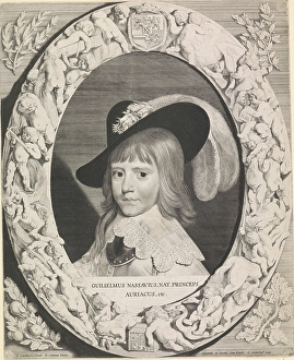Portrait of Willem II in an ornate oval frame with putti, print maker: Jonas Suyderhoef Portrait of Willem II in an ornate oval frame with putti, print maker: Jonas Suyderhoef