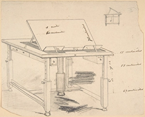 Project work table graphite brown ink 6-5/8 x 8-1/4 Project work table graphite brown ink 6-5/8 x 8-1/4
