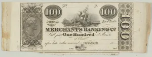 Proof side New York Merchants Banking Company 100 Dollar Bill Proof side New York Merchants Banking Company 100 Dollar Bill