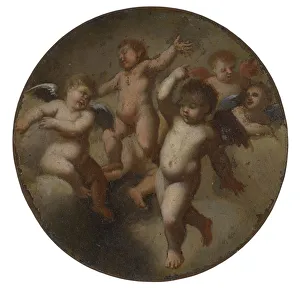Putti clouds oil copper diameter 9 cm unsigned Putti clouds oil copper diameter 9 cm unsigned