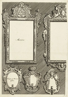Two Rectangular Mirrors and Three Sconces, Daniel Marot I, print maker: Anonymous Two Rectangular Mirrors and Three Sconces, Daniel Marot I, print maker: Anonymous