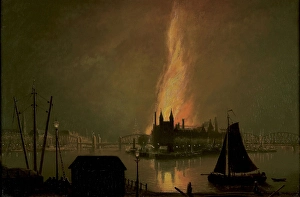 Rein Miedema View fire North Island night cityscape painting Rein Miedema View fire North Island night cityscape painting