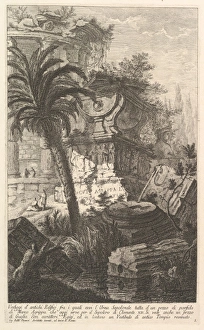 Remains ancient buldings stands sepulchral urn Remains ancient buldings stands sepulchral urn