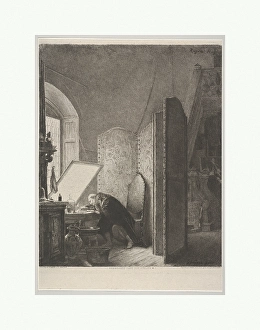 Rembrandt Studio 1869 Etching chine colle Sheet Rembrandt Studio 1869 Etching chine colle Sheet