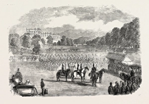 Review Gallery: Review of Derbyshire Rifle Volunteers at Chatsworth Park, Uk, 1860 Engraving